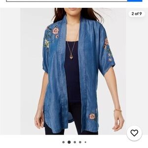 Style & Co Woman Plus-Size Blue Chambray Floral Embroider Cardigan/Duster Sz 3x